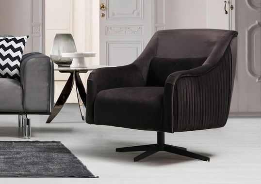 Fotoliu fix tapitat cu stofa, London Velvet Negru, l72xA83xH86 cm