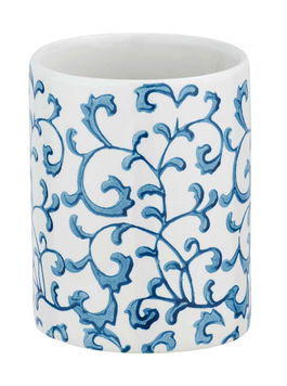 Pahar pentru periuta de dinti, din ceramica, Mirabello Alb / Albastru, Ø8xH11 cm