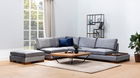 Coltar Tulip Velvet Gri Inchis Fix cu Spuma Poliuretanica, Sezlong pe Stanga, tapitat cu Stofa Easy Clean, Taburet si Tava Servire Incluse, Perne Incluse, l313xA193xH80 cm
