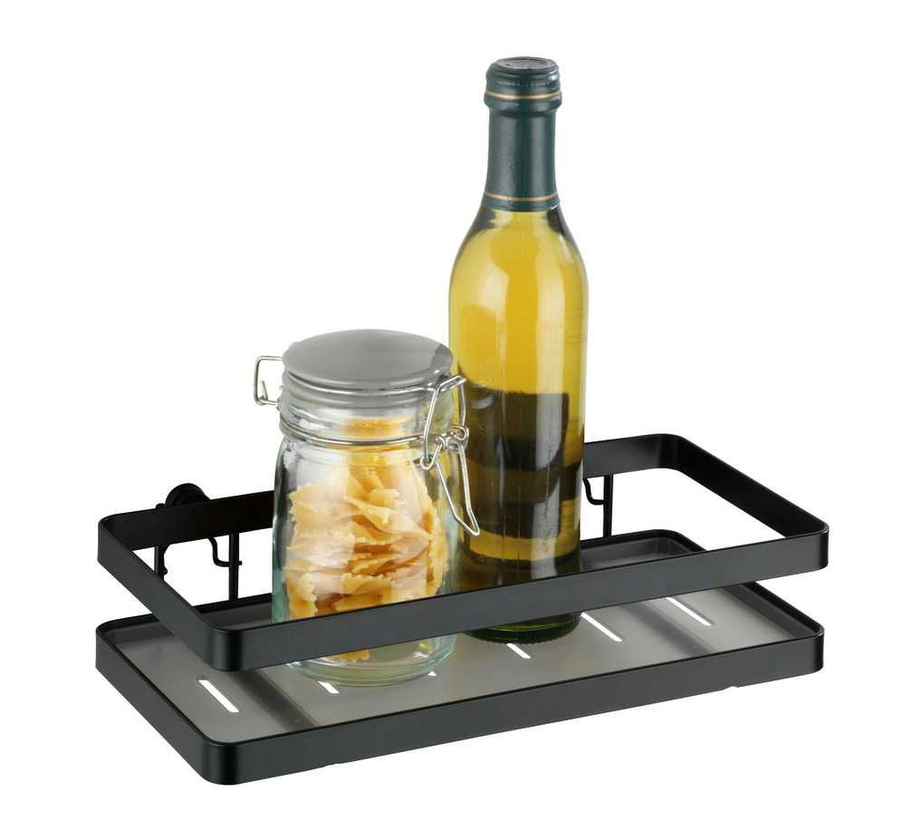 Raft metalic pentru recipiente de bucatarie, Gala Negru, l25xA12xH5,5 cm