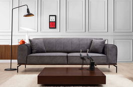Canapea Siesta Antracit Functie Sleep, cu Arcuri si Spuma Poliuretanica, 3 Locuri, Suprafata de Dormit 210x78 cm, tapitata cu Stofa Easy Clean, Spatar Reversibil, Perne Incluse, l230xA78xH92 cm