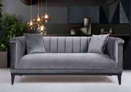Canapea Trendy Velvet Gri Inchis Fixa cu Spuma Poliuretanica, 2 Locuri, tapitata cu Stofa Easy Clean, Perne Incluse, l190xA89xH79 cm
