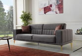 Canapea Nancy Velvet Gri Extensibila cu Spuma Poliuretanica, 3 Locuri, Suprafata de Dormit 190x105 cm, tapitata cu Stofa, Perne Incluse, l237xA88xH87 cm