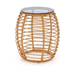 Masa de cafea pentru gradina / terasa din ratan sintetic si sticla, Barrera Natural / Negru, Ø48xH56 cm