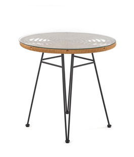 Masa de gradina / terasa din ratan sintetic, sticla si metal, Fabre Natural / Negru, Ø79xH76 cm