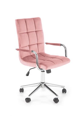 Scaun de birou pentru copii tapitat cu stofa, Gonzalez IV Velvet Roz, l53xA60xH93-105 cm