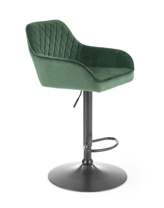 Scaun de bar tapitat cu stofa si picior metalic, Hoku-103 Velvet Verde Inchis / Negru, l55xA55xH92-114 cm