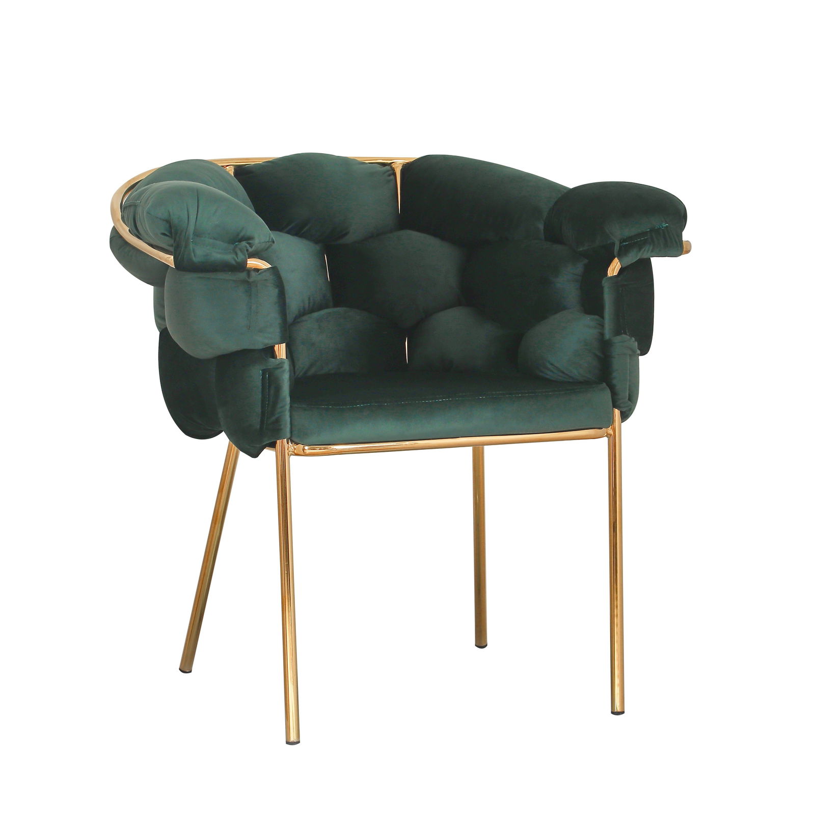 Scaun tapitat cu stofa si picioare metalice, Reingreen Velvet Verde / Auriu, l77xA59xH78 cm