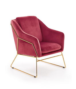 Fotoliu fix tapitat cu stofa si picioare metalice Safara III Velvet Bordeaux / Auriu, l69xA76xH81 cm