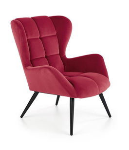 Fotoliu fix tapitat cu stofa si picioare din lemn, Tyren Velvet Bordeaux / Negru, l75xA86xH91 cm