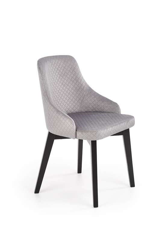 Scaun tapitat cu stofa si picioare din lemn, Torrell III Velvet Gri Deschis / Negru, l57xA56xH86 cm