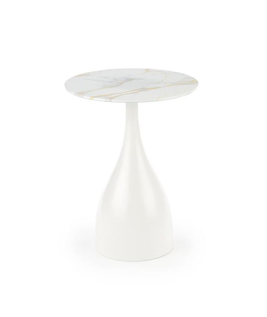 Masa de cafea din sticla si metal, Patrice Marmura / Alb, Ø40xH52 cm