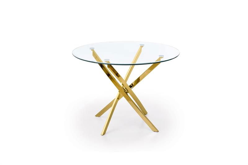Masa din sticla si metal, Raymandi Transparent / Auriu, Ø100xH73 cm