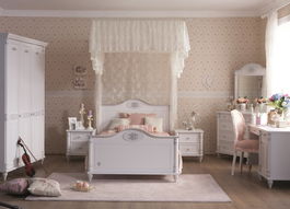 Set Mobila dormitor din pal, pentru copii si tineret, 7 piese, Romantic Alb, 200 x 120 cm