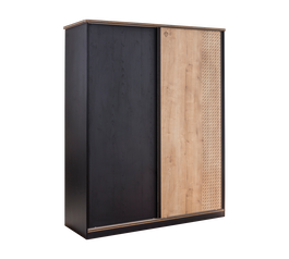Dulap din pal cu 2 usi glisante, pentru tineret Blacky Black / Nature, l164xA60xH206 cm