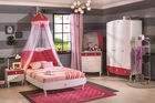 Set Mobila dormitor din pal, pentru fete si tineret, 4 piese, Yakut Alb / Roz, 200 x 120 cm
