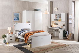 Set Mobila dormitor din pal pentru tineret 5 piese White Large, 200 x 120 cm
