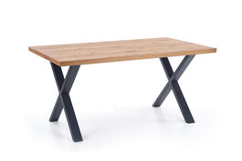 Masa extensibila din lemn, furnir si metal, Xenos Stejar Deschis / Negru, L160-250xl90xH76 cm