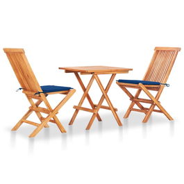 Set masa + 2 scaune pliabile pentru gradina / terasa, din lemn de tec, Arlo Natural Bleumarin, L60xl60xH65 cm