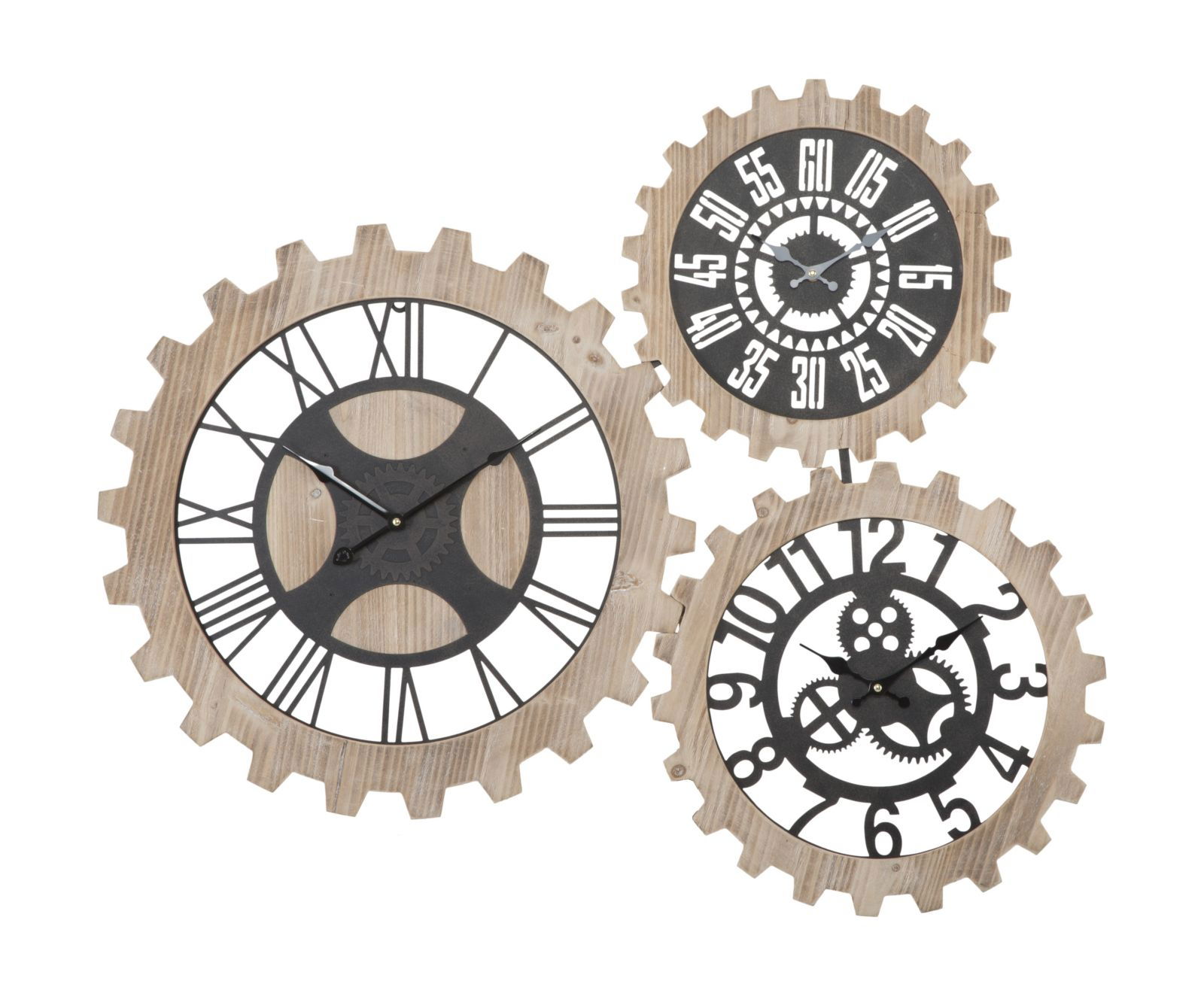 Ceas de perete Three Gears Natural / Negru, 93 x 74 cm