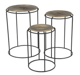 Set 3 masute de cafea din metal Roundy Negru / Alama, Ø48xH66,5 / Ø42xH59,5 / Ø36xH52,5 cm