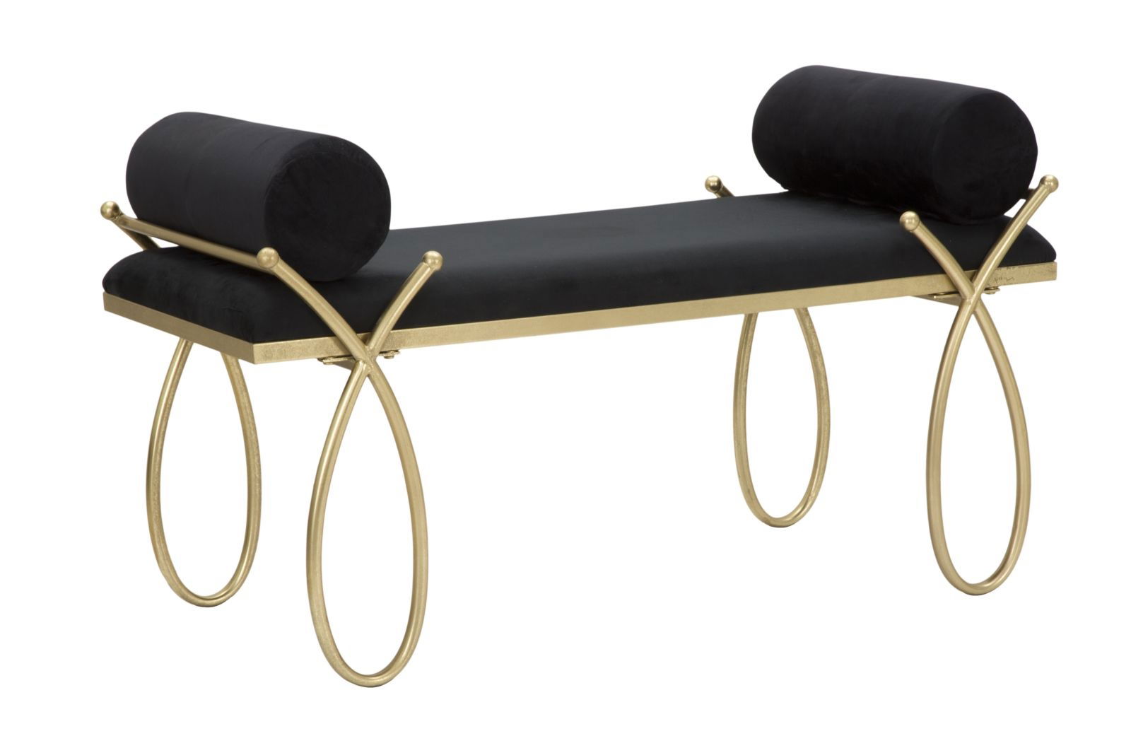 Banca tapitata cu stofa si picioare metalice Ribbon Negru / Auriu, l112,5xA49xH53 cm