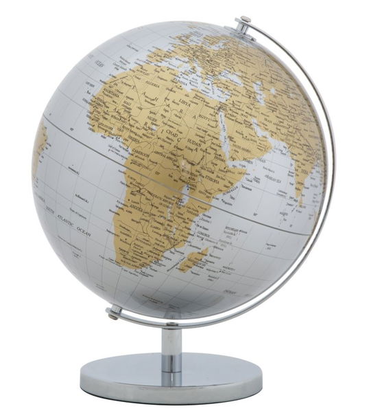 Glob pamantesc din plastic si metal Mapamond New Big Argintiu / Auriu, Ø25xH34 cm