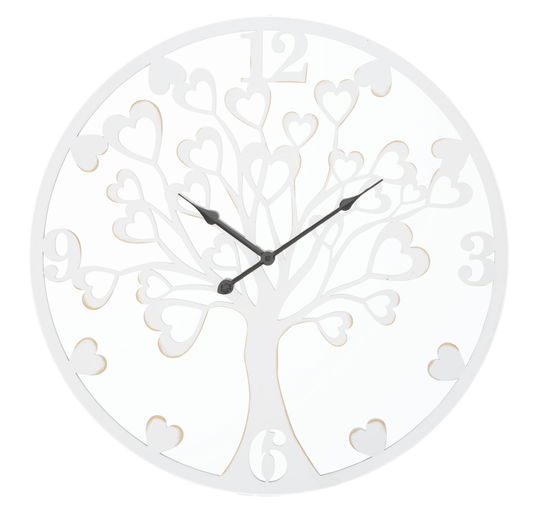 Ceas de perete, cu oglinda, Heart Tree Alb / Auriu, Ø55 cm