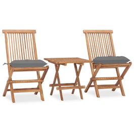 Set masa + 2 scaune pliabile pentru gradina / terasa, din lemn de tec, Gino Natural / Gri, L50xl50xH50 cm