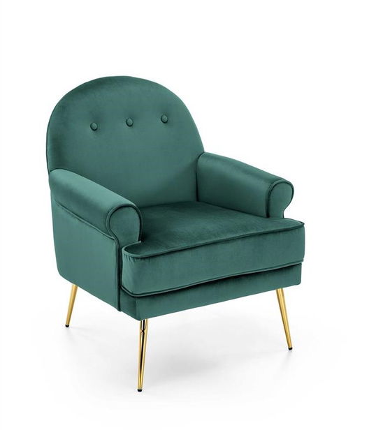 Fotoliu fix tapitat cu stofa si picioare metalice, Sandrro Velvet Verde Inchis / Auriu, l74xA74xH88 cm