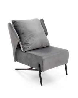 Fotoliu fix tapitat cu stofa si picioare metalice, Vicentt Velvet Gri / Negru, l70xA80xH85 cm