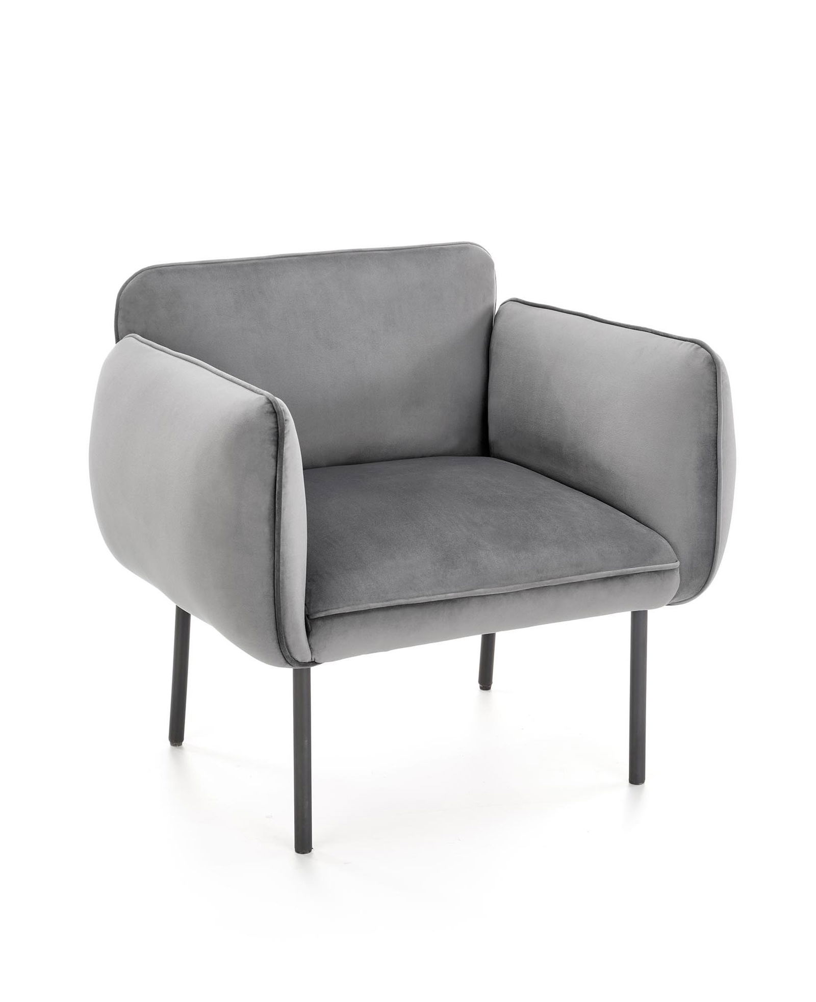 Fotoliu fix tapitat cu stofa si picioare metalice, Brasen Velvet Gri / Negru, l91xA72xH78 cm