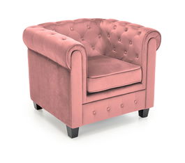 Fotoliu fix tapitat cu stofa si picioare din lemn, Erickson Velvet Roz / Negru, l62xA75xH73 cm
