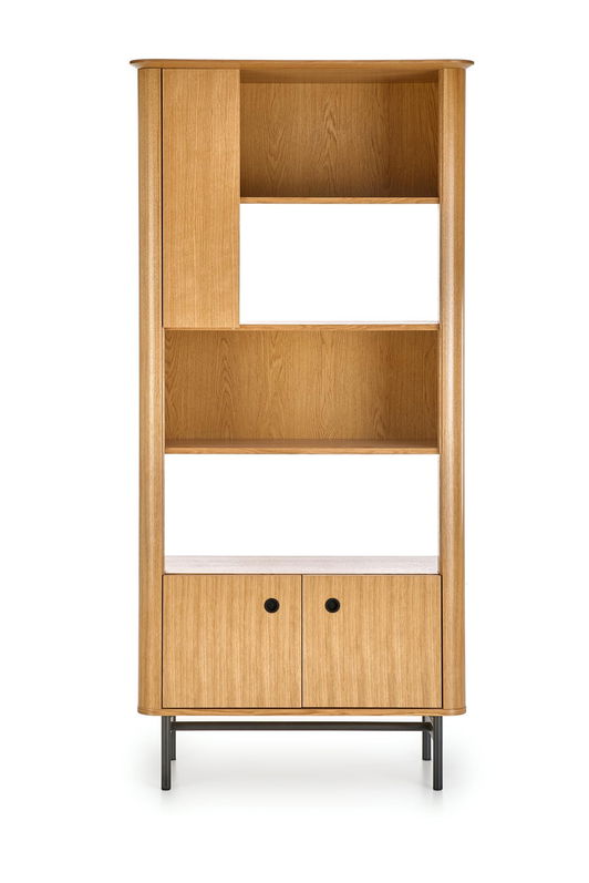 Biblioteca din MDF, furnir, pal si metal, cu 2 usi, Samart REG-1 Stejar / Negru, l97xA37xH196 cm