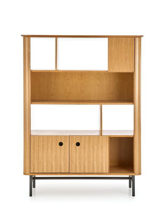 Biblioteca din MDF, furnir, pal si metal, cu 2 usi, Samart REG-2 Stejar / Negru, l117xA37xH153 cm