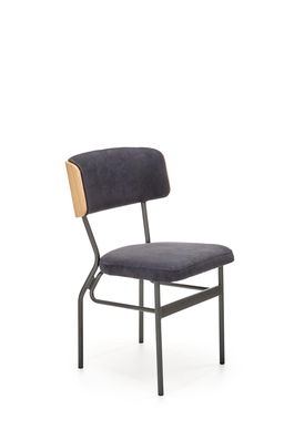 Scaun din pal tapitat cu stofa si picioare metalice, Samart Velvet Gri Inchis / Natural / Negru, l50xA53xH82 cm