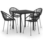 Set masa de gradina / terasa din sticla si otel, Sena Negru + 4 scaune de gradina din ratan PVC si otel, Hanna Negru, L80xl80xH74 cm