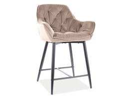 Scaun de bar tapitat cu stofa si picioare metalice, Clyde H-2 Velvet Bej / Negru, l56xA42xH86 cm
