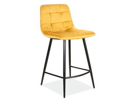 Scaun de bar tapitat cu stofa si picioare metalice, Miley H-2 Velvet Mustariu / Negru, l43xA40xH87 cm