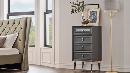 Cabinet din pal, cu 4 sertare, Lorenta Antracit, l53,8xA44,5xH104,9 cm