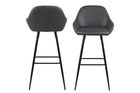 Set 2 scaune de bar tapitate cu piele ecologica si picioare metalice Candis Gri Inchis / Negru, l52,5xA53xH101,5 cm