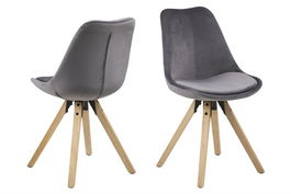 Set 2 scaune tapitate cu stofa si picioare din lemn Dima Velvet Gri Inchis / Stejar, l48,5xA55xH85 cm