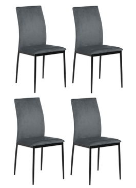 Set 4 scaune tapitate cu stofa si picioare metalice Demina Velvet Gri Inchis / Negru, l43,5xA53xH92 cm