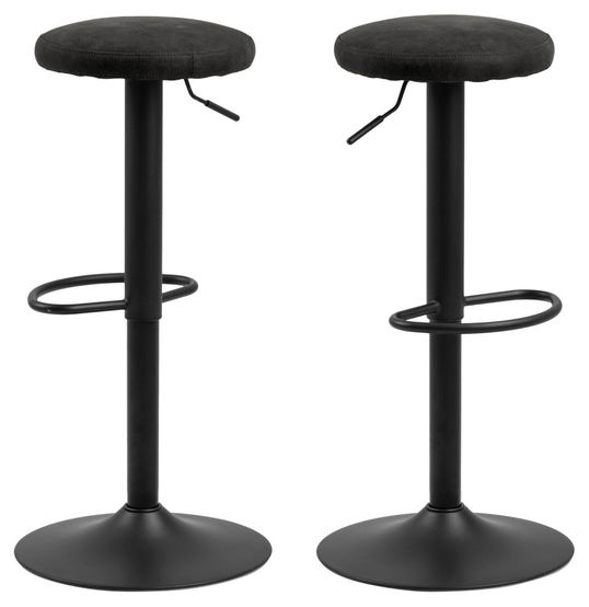 Set 2 scaune de bar tapitate cu stofa si picior metalic Finch Antracit / Negru, Ø40xH80 cm