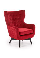 Fotoliu fix tapitat cu stofa si picioare din lemn, Marvolo Velvet Bordeaux / Negru, l75xA83xH103 cm
