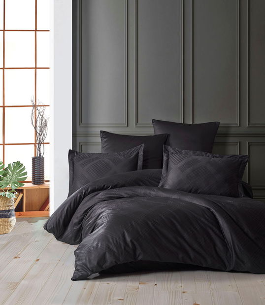 Lenjerie de pat din bumbac Satinat Evans Negru, 200 x 220 cm