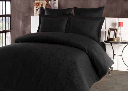 Lenjerie de pat din bumbac Satinat Nev Negru, 200 x 220 cm
