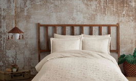Lenjerie de pat din bumbac Satinat Heart Crem, 200 x 220 cm