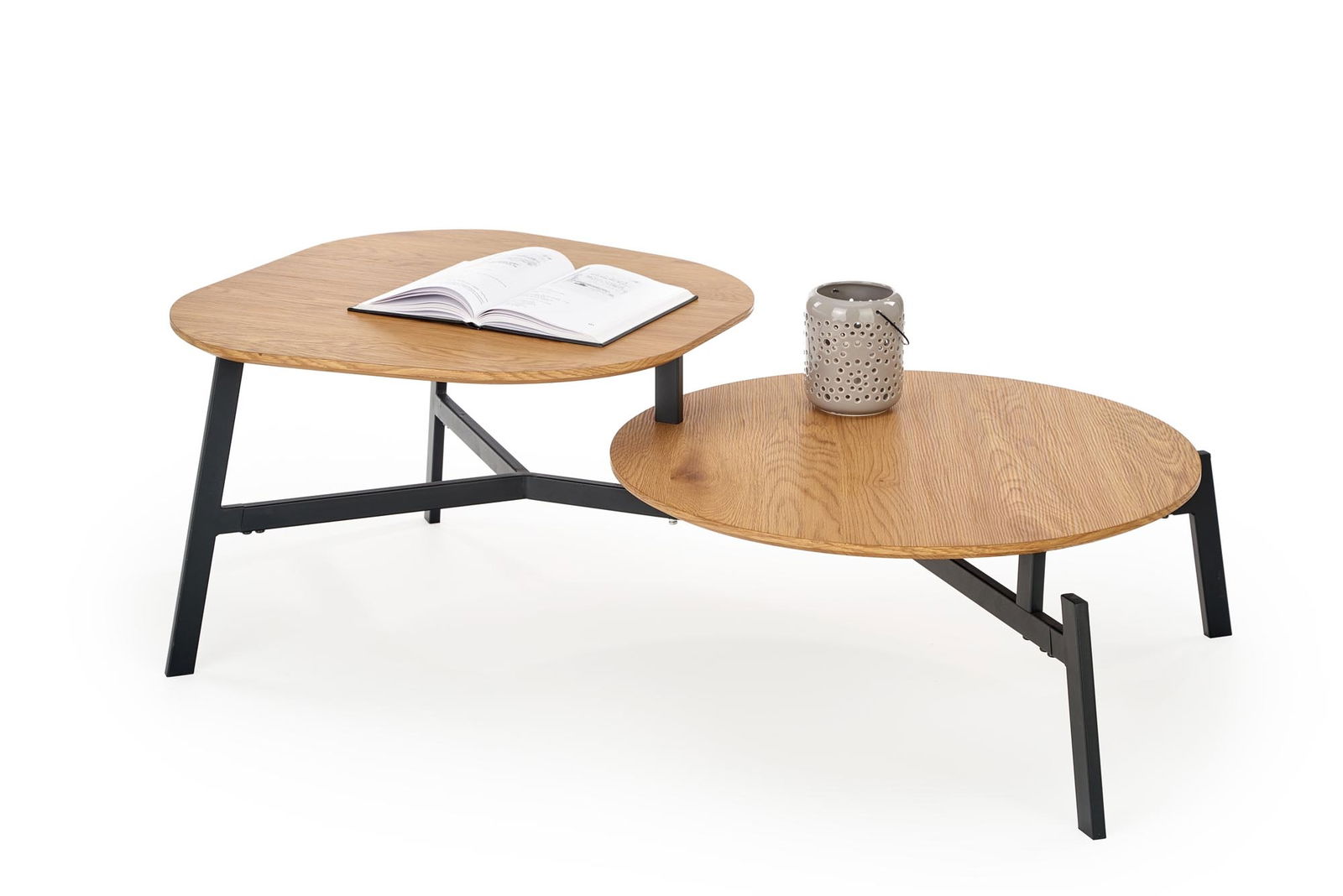 Masa de cafea din MDF si metal, Zyan Stejar Auriu / Negru, L120xl65xH40 cm