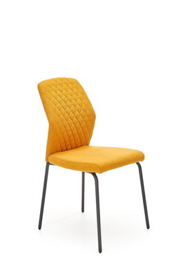 Scaun tapitat cu stofa si picioare metalice, Kai-461 Mustariu / Negru, l46xA56xH92 cm